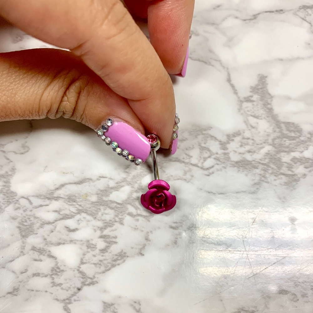 Magenta rose belly ring